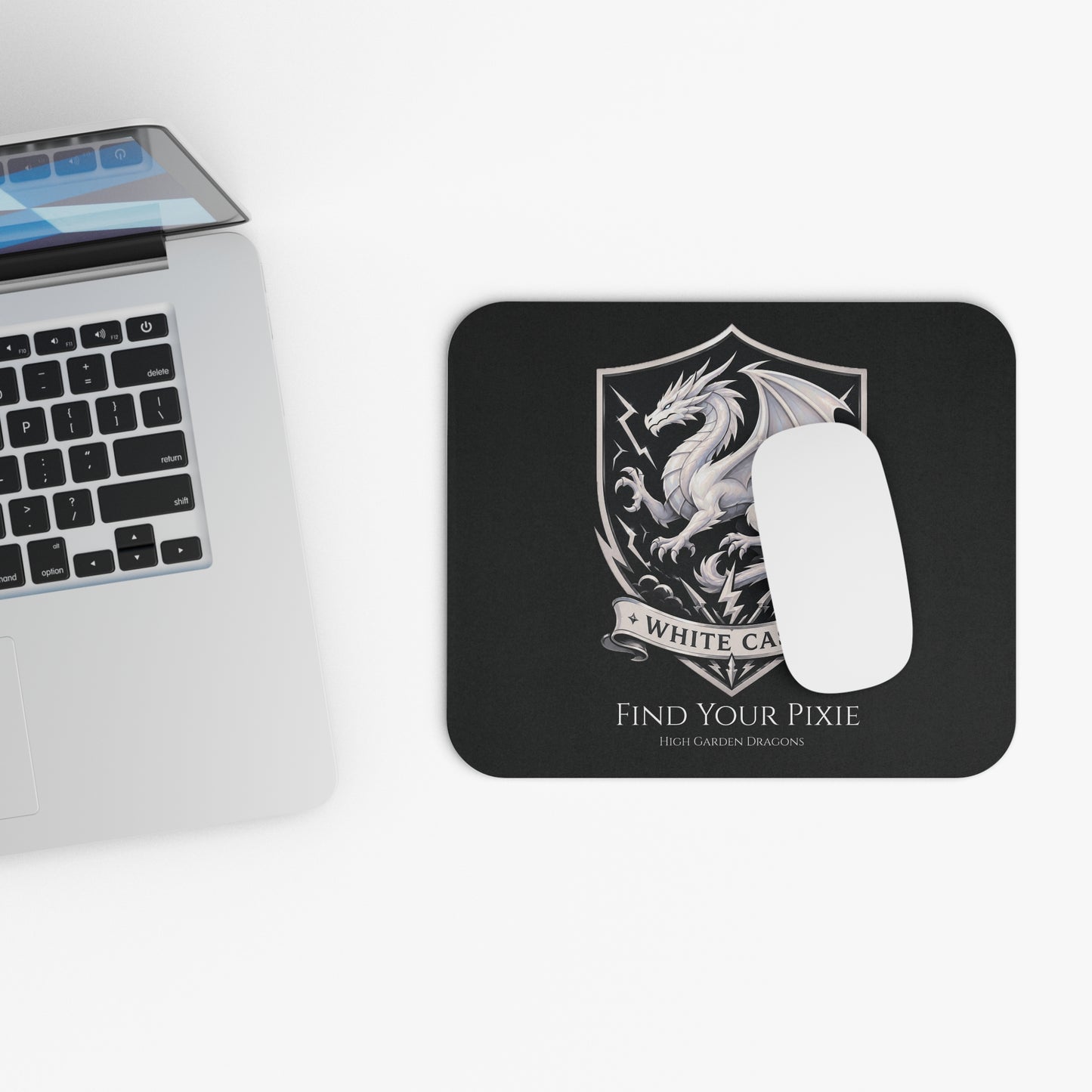 White Caste Dragon Mouse Pad — 'Find Your Pixie'