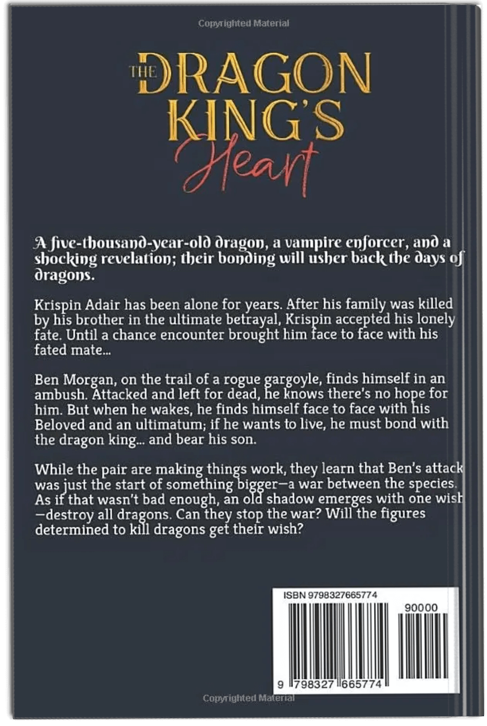 Back of book. Dragon King's Heart.