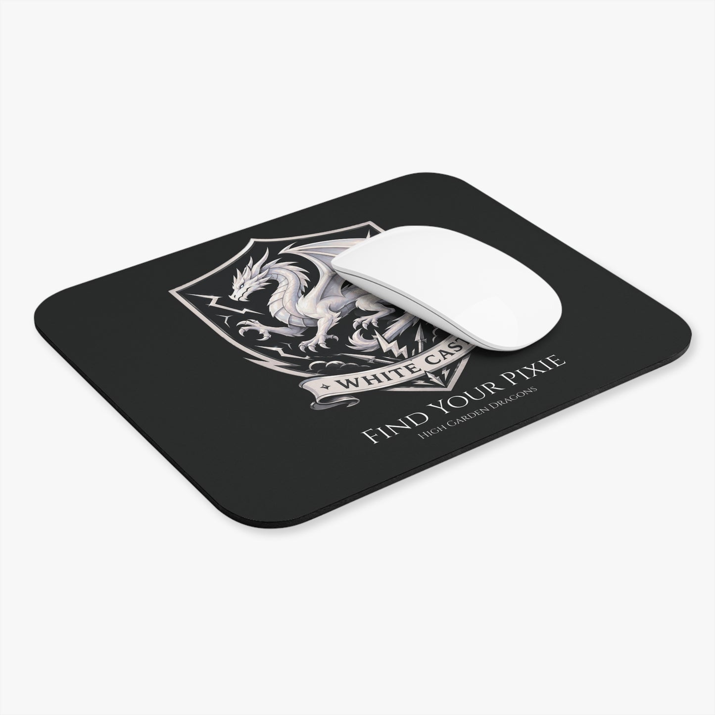 White Caste Dragon Mouse Pad — 'Find Your Pixie'
