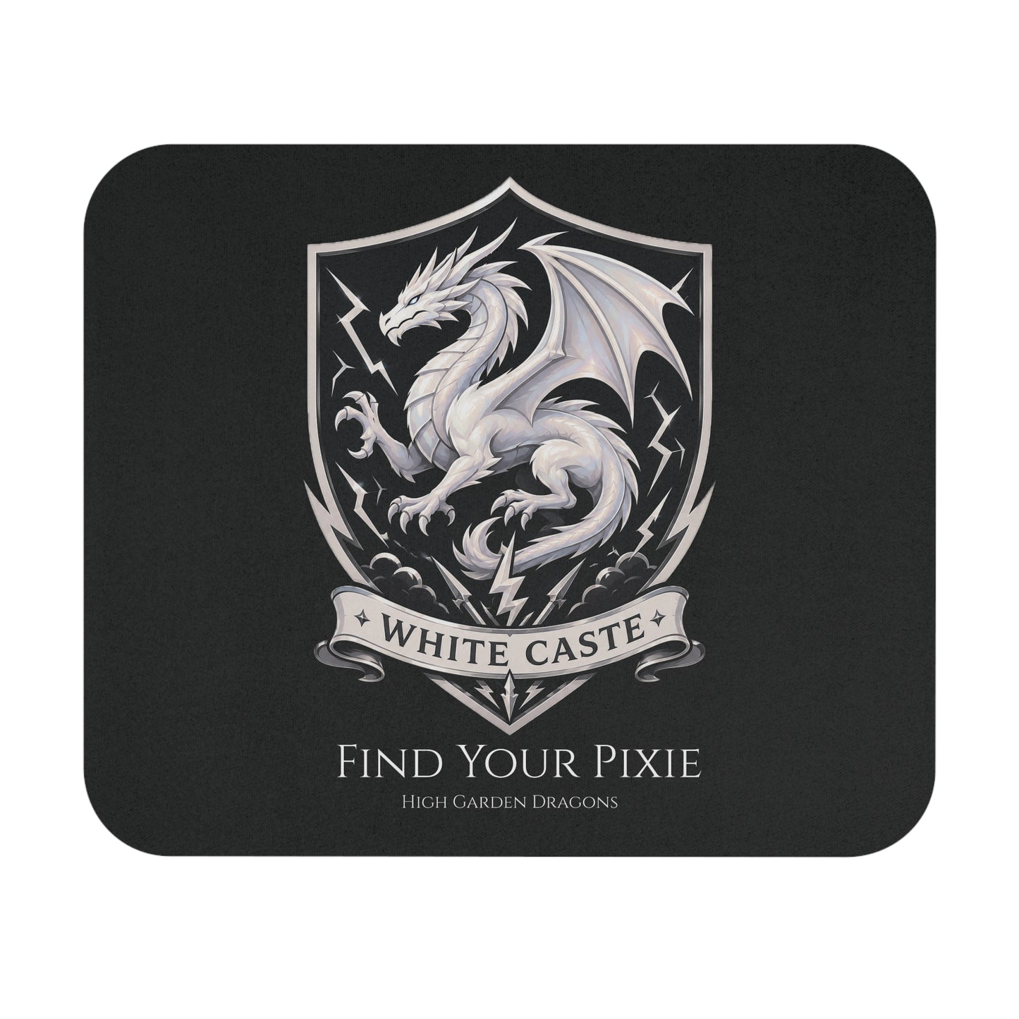 White Caste Dragon Mouse Pad — 'Find Your Pixie'