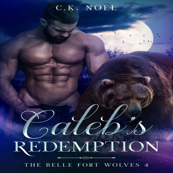 Cover of the audiobook 'Caleb's Redemption' featuring a man and a bear, indicating a story about a wolf shifter.