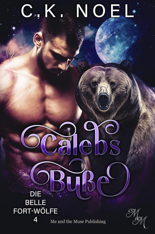 Book cover featuring a man and bear with cosmic background
