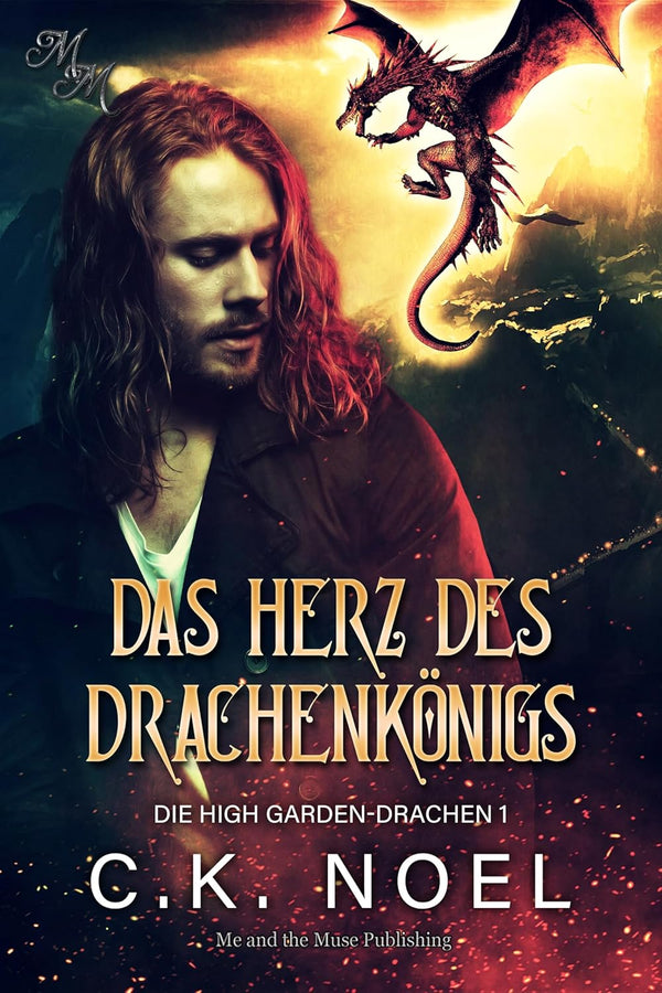 Book cover of 'Das Herz des Drachenkönigs' with a dragon and a man's face.