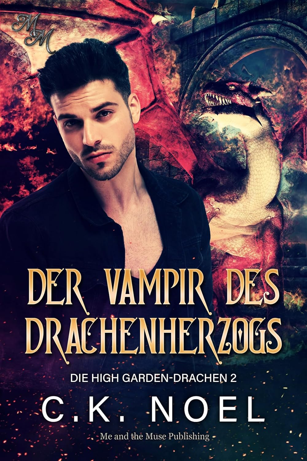 Book cover featuring a man with a dragon and text in German