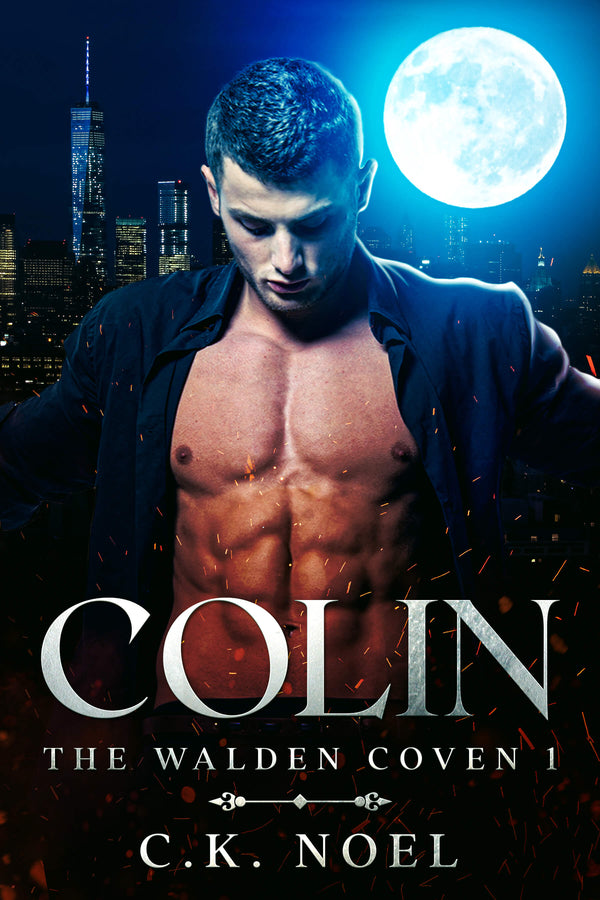 Book cover of 'Colin' from 'The Walden Coven' series with a man in a suit against a city skyline at night.